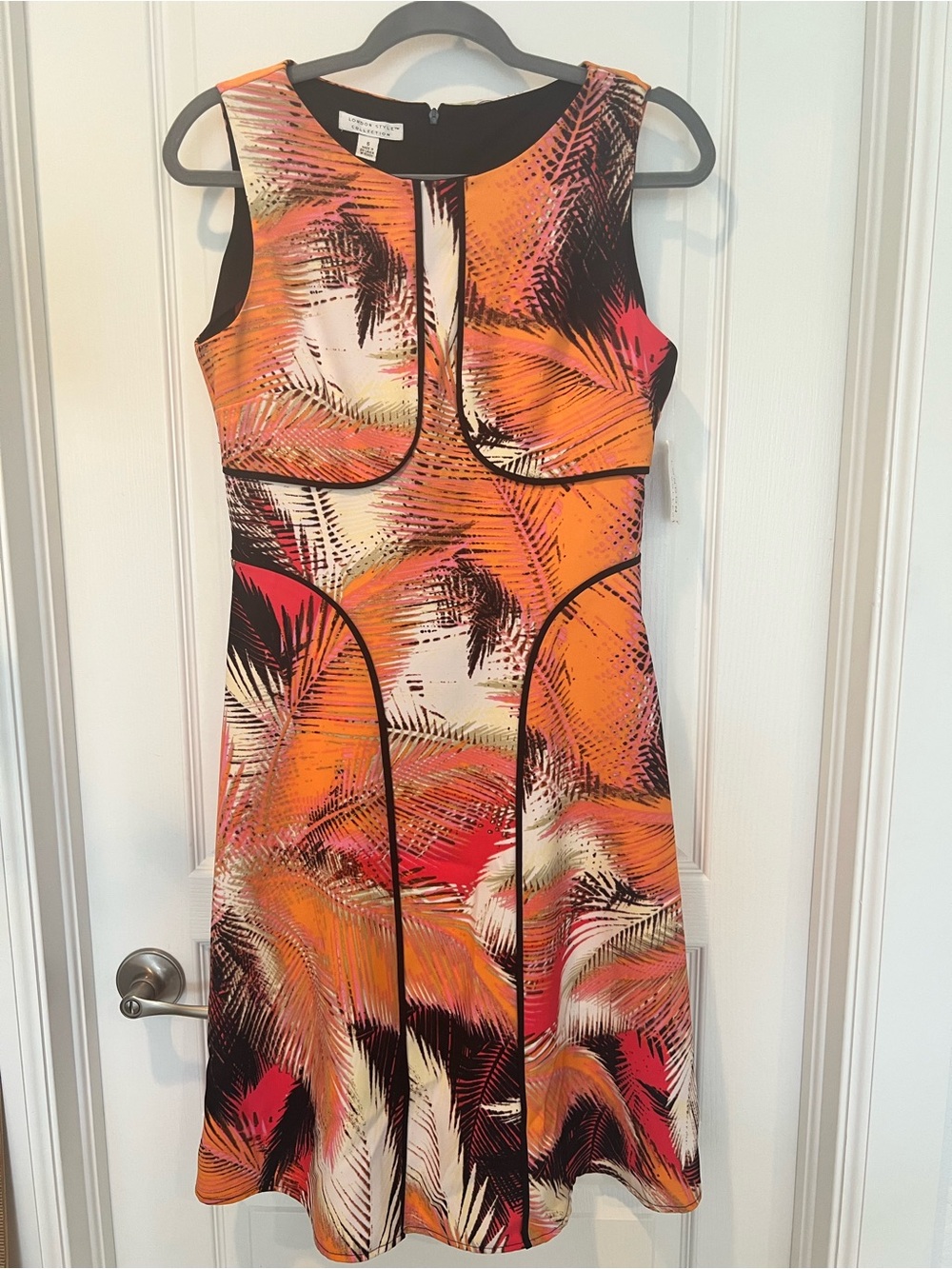 London Style Orange & Black Tropical Print A-Line Mini Dress Retro Vibes Fun